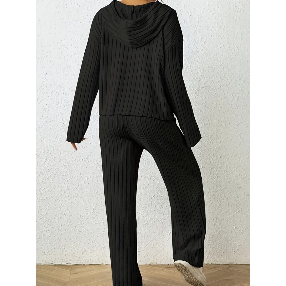 Soft & Comfy Black Ribbed Loungewear Set - Two-Piece 2XL - Picture 2 of 5